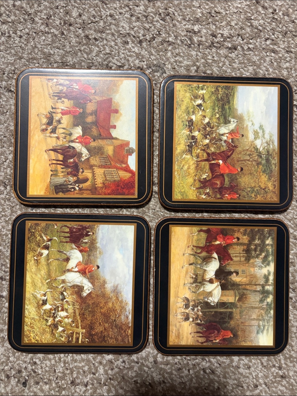 Vintage Pimpernel "Tally Ho" Coasters Set of 4 English Fox Hunting Cork Backed